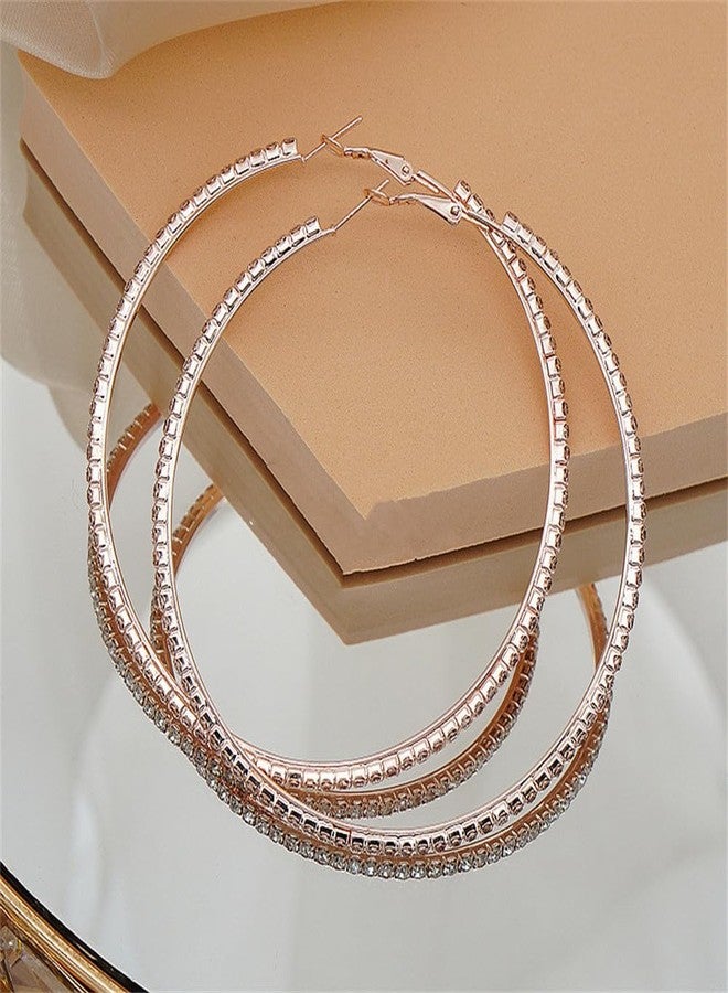 Dtja Large Rhinestone Hoop Earrings for Women Girls Hypoallergenic Extra Big 80mm Huggie CZ Hoops Dangle Drop Earring Fashion Chic Party Jewelry Gifts 3 inch (Rose-Gold-Toned) - Image 5