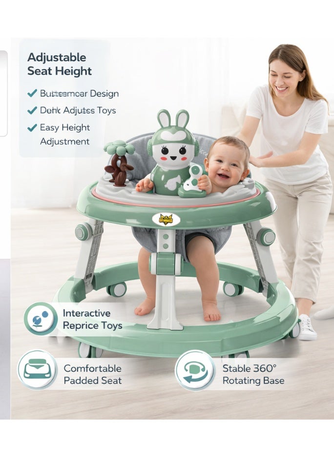 Gold Mantis Baby Walker with Activity Tray, Adjustable Height Infant Learning Walker with 360° Wheels, Foldable Toddler Walking Trainer with Safety Seat for Boys & Girls (Green) - Image 5