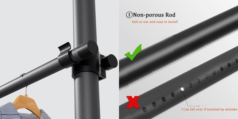 SIBY SIBY 2 Layer Telescopic Wardrobe Clothes Rack Adjustable Clothes Drying Rack for Dressing Room Bedroom Portable Garment Poles Wardrobe Organizer Movable Cloths Hanging Rail Black  - Image 5