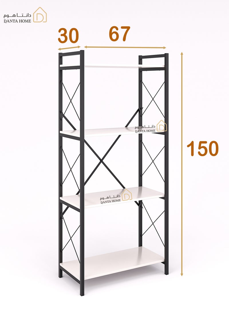 DANTA HOME Bookcase Shelves, Wooden Kitchen Storage Shelves, 4 Shelf Wood and Iron Frame with Beautiful and Modern Design 150x67x30 - White / Black - Image 4
