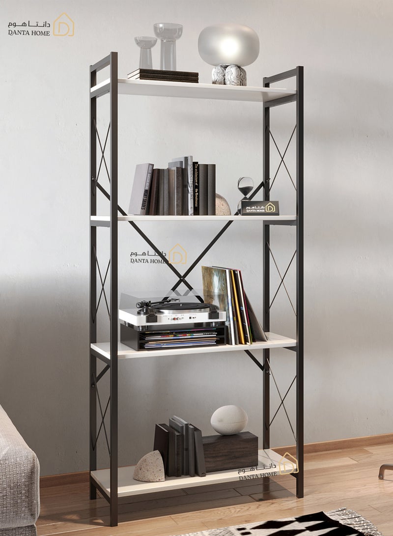DANTA HOME Bookcase Shelves, Wooden Kitchen Storage Shelves, 4 Shelf Wood and Iron Frame with Beautiful and Modern Design 150x67x30 - White / Black - Image 1