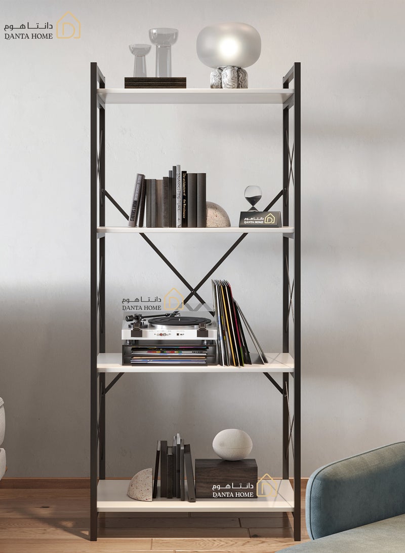 DANTA HOME Bookcase Shelves, Wooden Kitchen Storage Shelves, 4 Shelf Wood and Iron Frame with Beautiful and Modern Design 150x67x30 - White / Black - Image 2