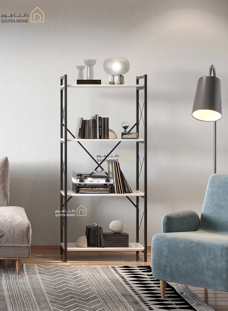 DANTA HOME Bookcase Shelves, Wooden Kitchen Storage Shelves, 4 Shelf Wood and Iron Frame with Beautiful and Modern Design 150x67x30 - White / Black - Image 3