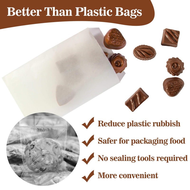 MAQIHAN 100 Wax Paper Sandwich Bags - 6"x8" Glassine Bags, Translucent Envelopes for Food Take Out, Snack, Bakery, Cookies, Treats, Sandwiches, Soaps, Gift Card Packaging - Image 2