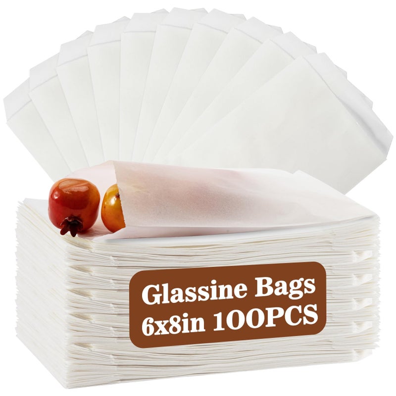 MAQIHAN 100 Wax Paper Sandwich Bags - 6"x8" Glassine Bags, Translucent Envelopes for Food Take Out, Snack, Bakery, Cookies, Treats, Sandwiches, Soaps, Gift Card Packaging - Image 1