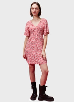 DeFacto V-Neck Floral Mini Short Sleeve Woven Dress  - Image 4