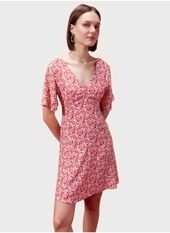 DeFacto V-Neck Floral Mini Short Sleeve Woven Dress  - Image 2