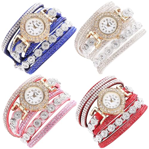 CdyBox Fashion Women Lady Analog Quartz Rhinestone Watch Bracelet Winding Wrap Wristwatches (4 Pack) - Image 1