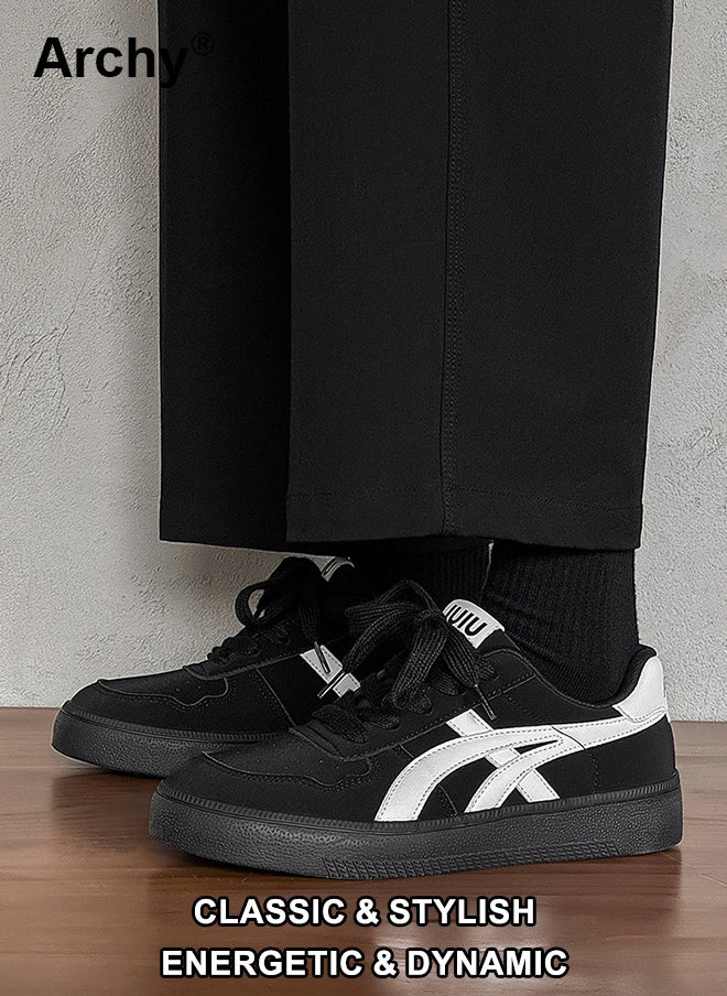 Archy Men's Retro Training Shoes - Classic Black/White Leather Sneakers with Cushioned Sole for Casual Wear & Light Sports  - Image 1