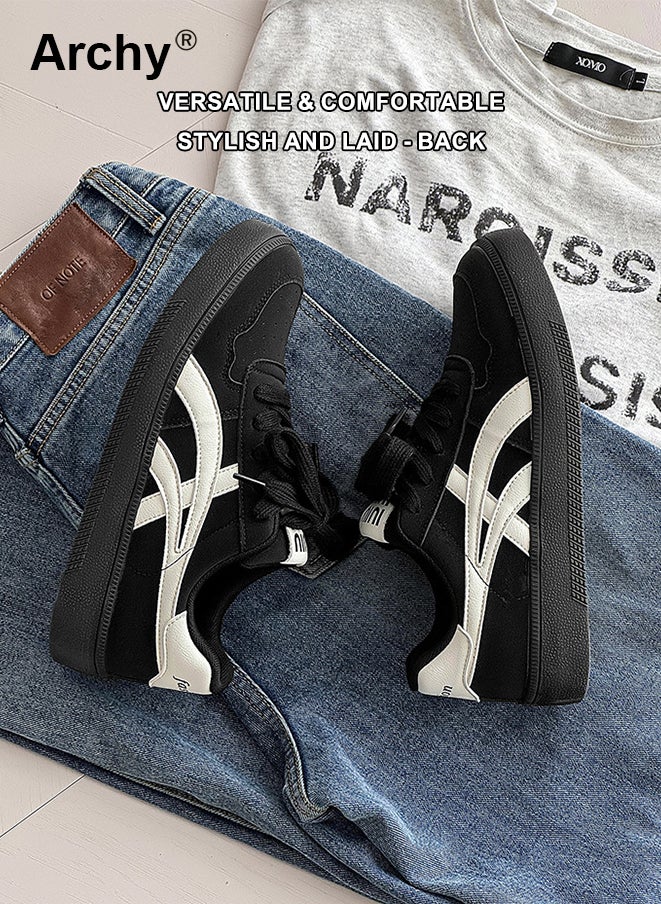 Archy Men's Retro Training Shoes - Classic Black/White Leather Sneakers with Cushioned Sole for Casual Wear & Light Sports  - Image 4
