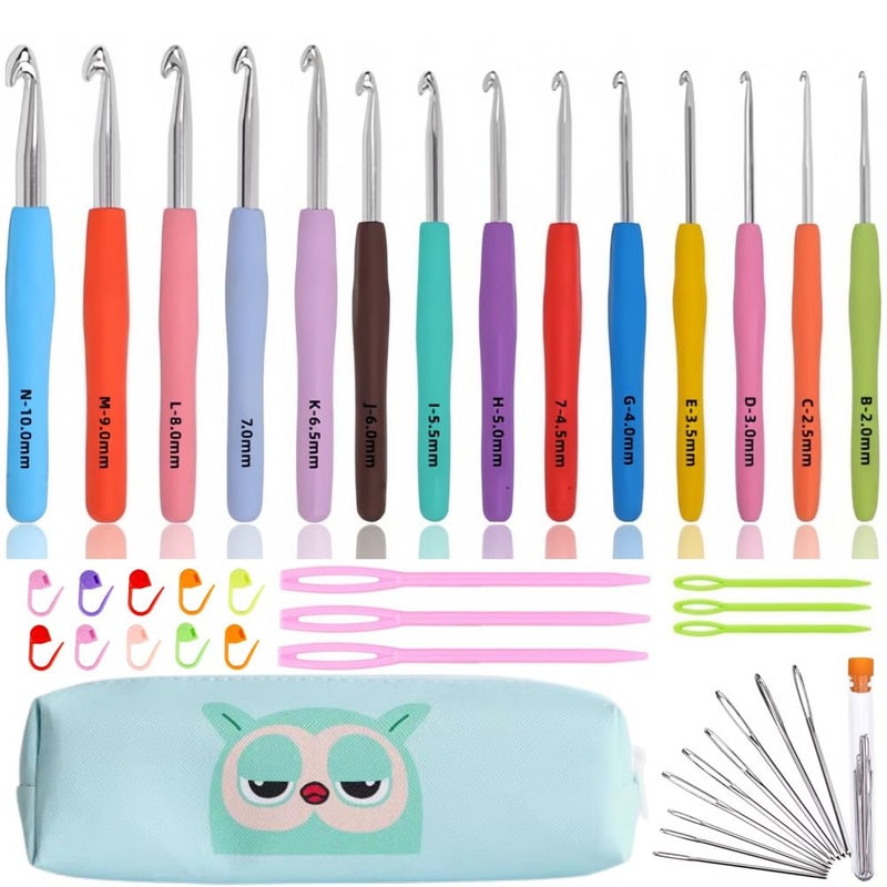 ZICALSO Crochet Hook Set,14 Sizes Crochet Hooks for Arthritic Hands,Crochet Hooks Ergonomic Soft Grip with Case,Crochet Needles(Size B-Size N) - Image 1
