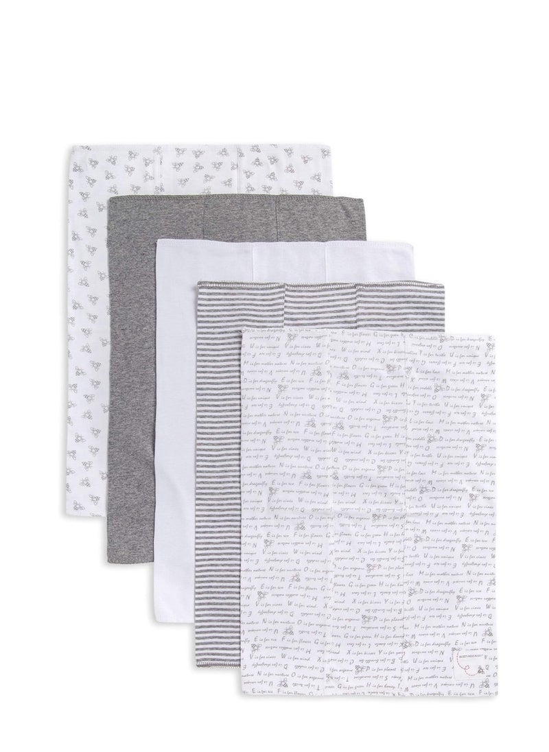 Burts Bees - Burts Bees Baby Infant Burp Cloths, 100% Organic Cotton Extra Absorbent Soft Fabric Drool Cloths, 5-Pack Newborn Must-Have Essential Large Burping Cloths, One Size 17 x 11.75 Inches - Image 1