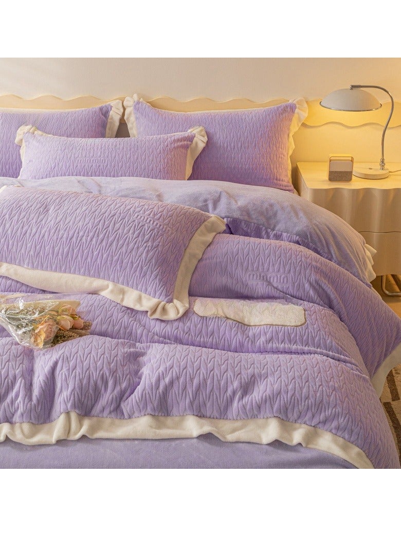 Bed Sheet Style — Carved Velvet Cloth Embroidered Wide Edge Milk Velvet Four Piece Bedding Set - Image 1
