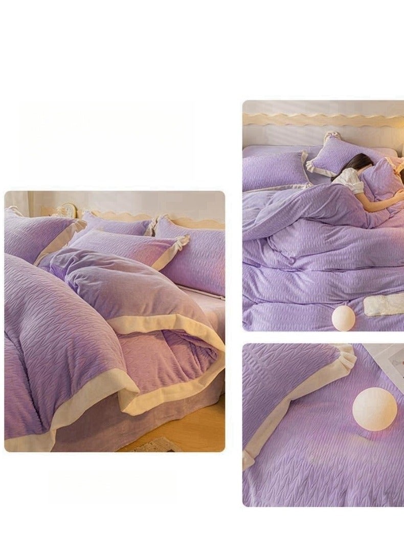 Bed Sheet Style — Carved Velvet Cloth Embroidered Wide Edge Milk Velvet Four Piece Bedding Set - Image 3