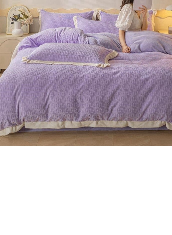 Bed Sheet Style — Carved Velvet Cloth Embroidered Wide Edge Milk Velvet Four Piece Bedding Set - Image 2
