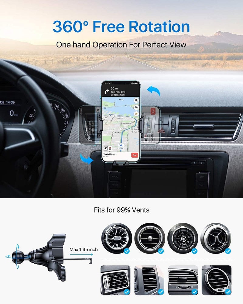 andobil Universal Air Vent Clip for Car Mount, 17mm (0.67inch) Ball Joint Phone Holder Clip with Triangle Lock Design - Ultra Stable, Non-Slip Grip for All Car Vent Types (Horizontal/Vertical/Round) - Image 1