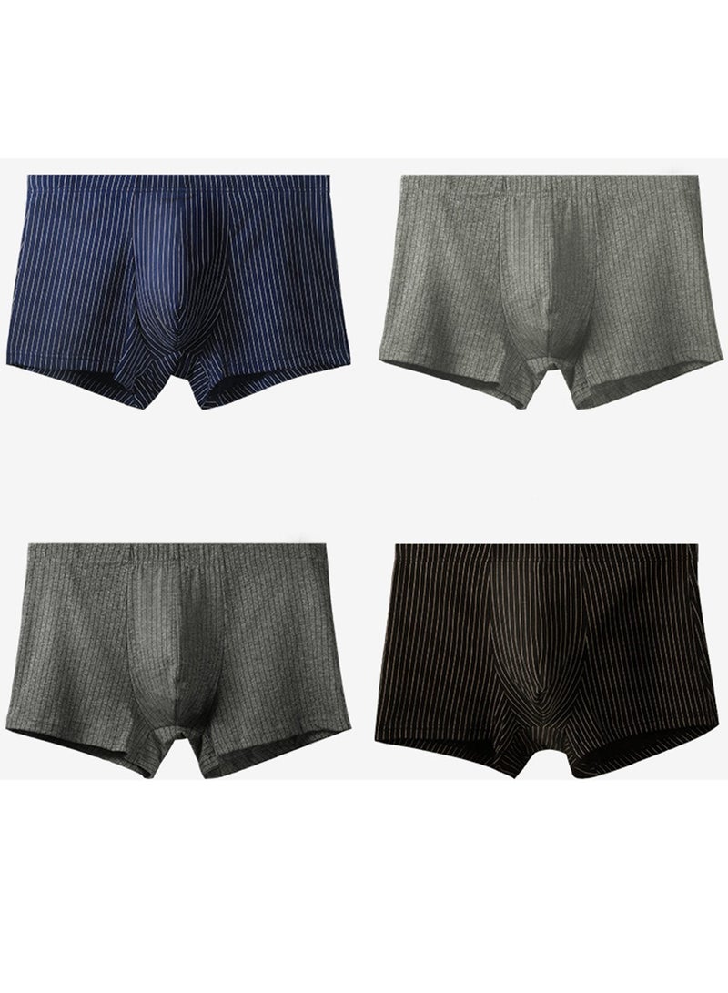 4pieces Mens Ultra Breathable Underwear Classic Stripe Cotton Boxer Briefs With Fly Summer Moisture Wicking Daily Everday Underwear No Ride-up - Image 1