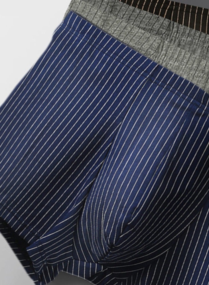 4pieces Mens Ultra Breathable Underwear Classic Stripe Cotton Boxer Briefs With Fly Summer Moisture Wicking Daily Everday Underwear No Ride-up - Image 2