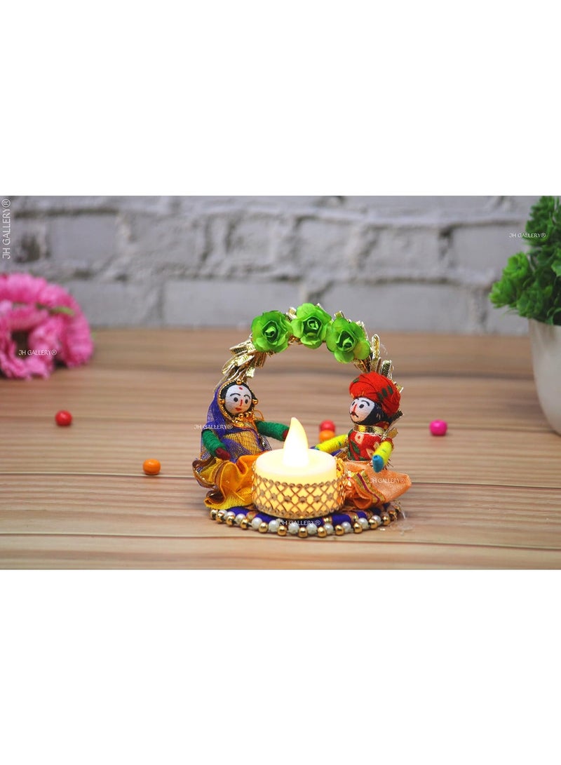 JH Gallery Recycled Material Rajasthani Raja Rani Puppet Dolls Decorative Tealight Candle Holder Multicolor (Pack of 2) - Image 4
