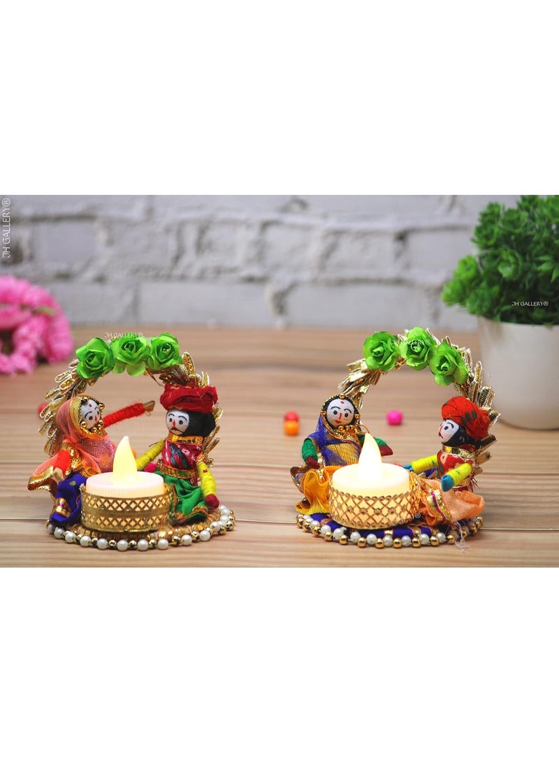 JH Gallery Recycled Material Rajasthani Raja Rani Puppet Dolls Decorative Tealight Candle Holder Multicolor (Pack of 2) - Image 5