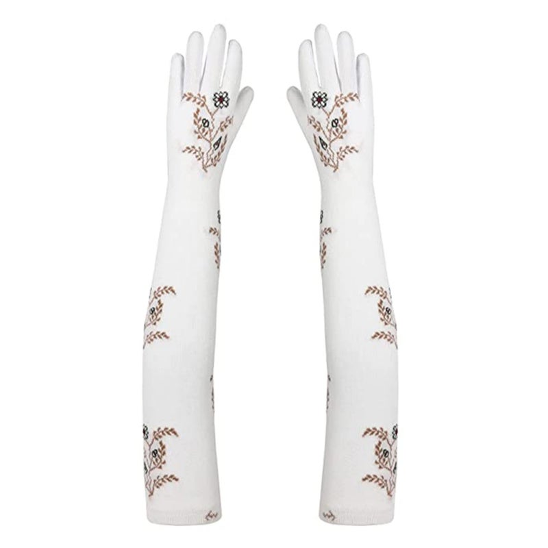 Footmate UV Sun Protection Driving Hand Gloves for Women - Combed Cotton Elbow Length Arm Sleeves for Outdoor Sports - Soft Long Gloves for Summer Winter - Free Size (Pack1, Color - White) - Image 4