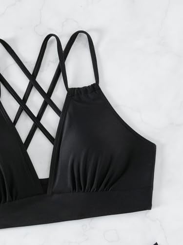 Fanuerg Women's Sexy V Neck Bikini Sets Hollow Out Two Piece Swimsuits Cutout Mid Waist Bathing Suit Black S - Image 5