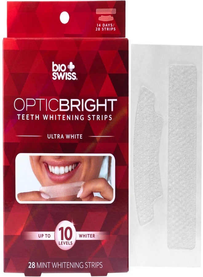 BioSwiss Teeth Whitening Strips, Optic Bright Ultra White Mint Tooth Whitener Strip Set, Pack of 28, Red Box - Image 1