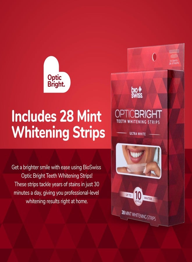 BioSwiss Teeth Whitening Strips, Optic Bright Ultra White Mint Tooth Whitener Strip Set, Pack of 28, Red Box - Image 2
