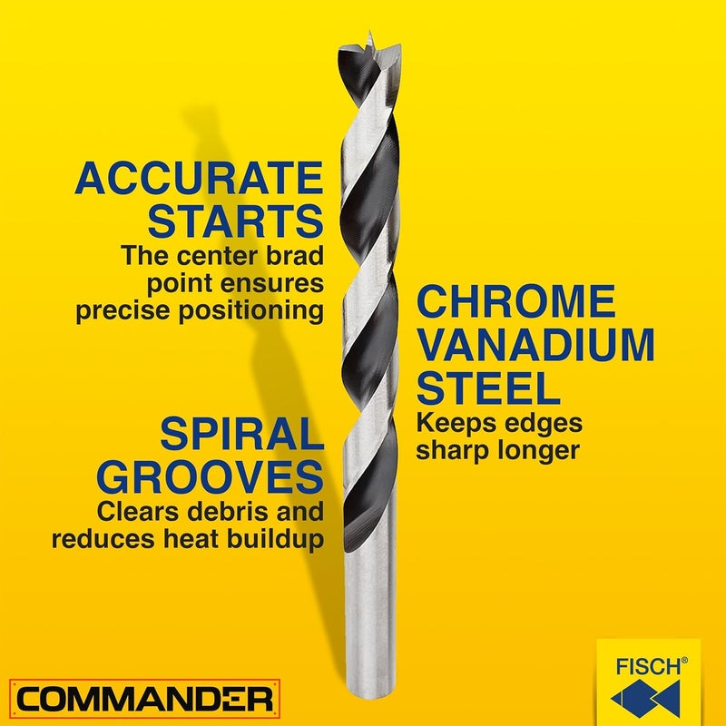 Fisch Brad Point Drill Bits 7mm x 109mm - Premium Drill Bits for Soft, Hard, Veneered and Laminated Wood, MDF and Acrylic Glass - Beveled Edge for Fast, Easy Cutting - FSF-004028 - Made in Austria - Image 1