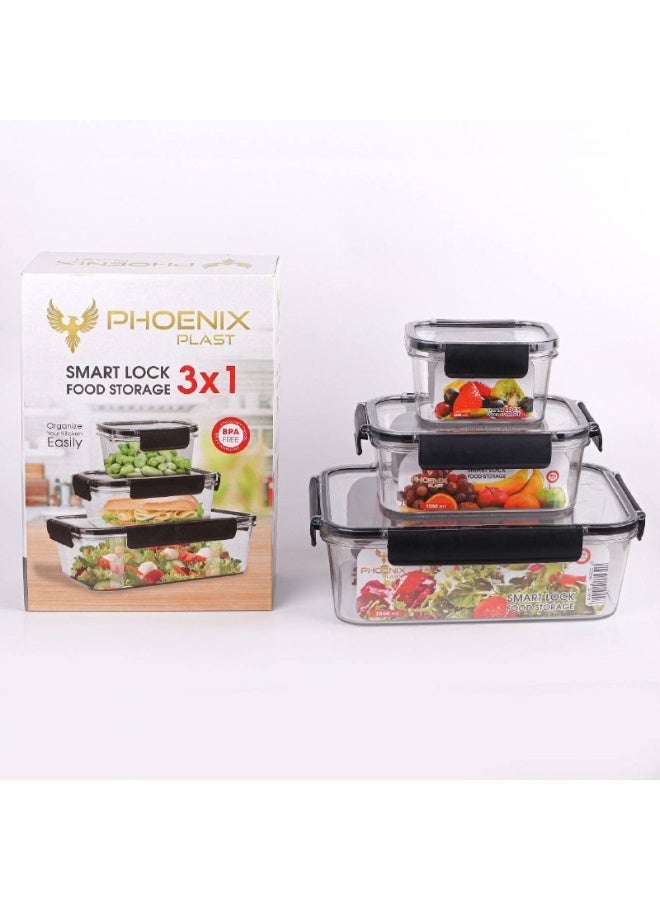 فينيكس طقم ثلاجه اكريليك 3*1 ضد الكسر بغطاء محكم الغلق و مانع للانسكاب  400 ml   1000 ml  2800 ml - Image 1