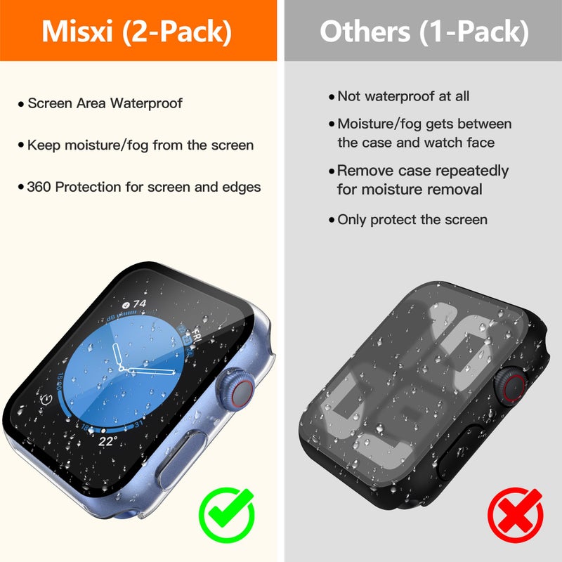 Misxi [2 Pack] Waterproof Hard Case with Tempered Glass Compatible with Apple Watch SE 3 SE 2 SE Series 6 Series 5 Series 4 40mm, Tough Protective Cover for iWatch Screen Protector, Matte Transparent - Image 2