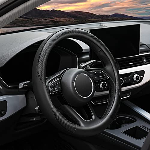 YHONGJT Soft Microfiber Leather AntiSlip Car Steering Wheel Cover Universal Fit 15 Inch for Women Girls Fit Vehicles Sedans SUVS Vans Trucks Black - Image 1