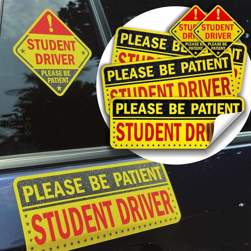 MASINGO 5pcs Student Driver Sticker (Non-Magnet) – Reusable, Reflective 'Please Be Patient' Signs for Car Bumper, Paint & Windows, Scratch-Free, Weather-Resistant - Image 1