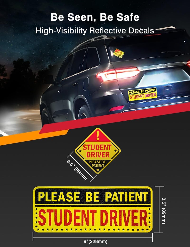 MASINGO 5pcs Student Driver Sticker (Non-Magnet) – Reusable, Reflective 'Please Be Patient' Signs for Car Bumper, Paint & Windows, Scratch-Free, Weather-Resistant - Image 2