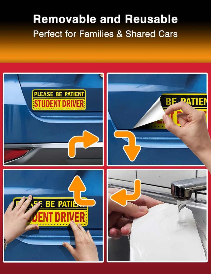 MASINGO 5pcs Student Driver Sticker (Non-Magnet) – Reusable, Reflective 'Please Be Patient' Signs for Car Bumper, Paint & Windows, Scratch-Free, Weather-Resistant - Image 5