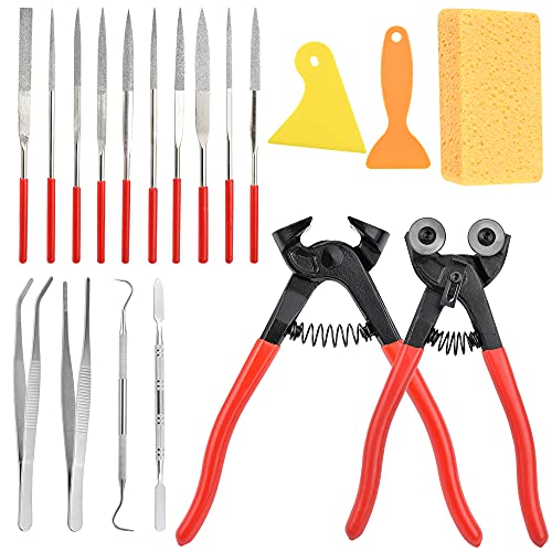 Worldity 19 Pcs Mosaic Tools Kit, Heavy Duty Glass Mosaic Cut Nippers and Tile Nippers, Professional Mosaic Cutter Tool for Cutting Glass Mosaic, Ceramics - Image 1