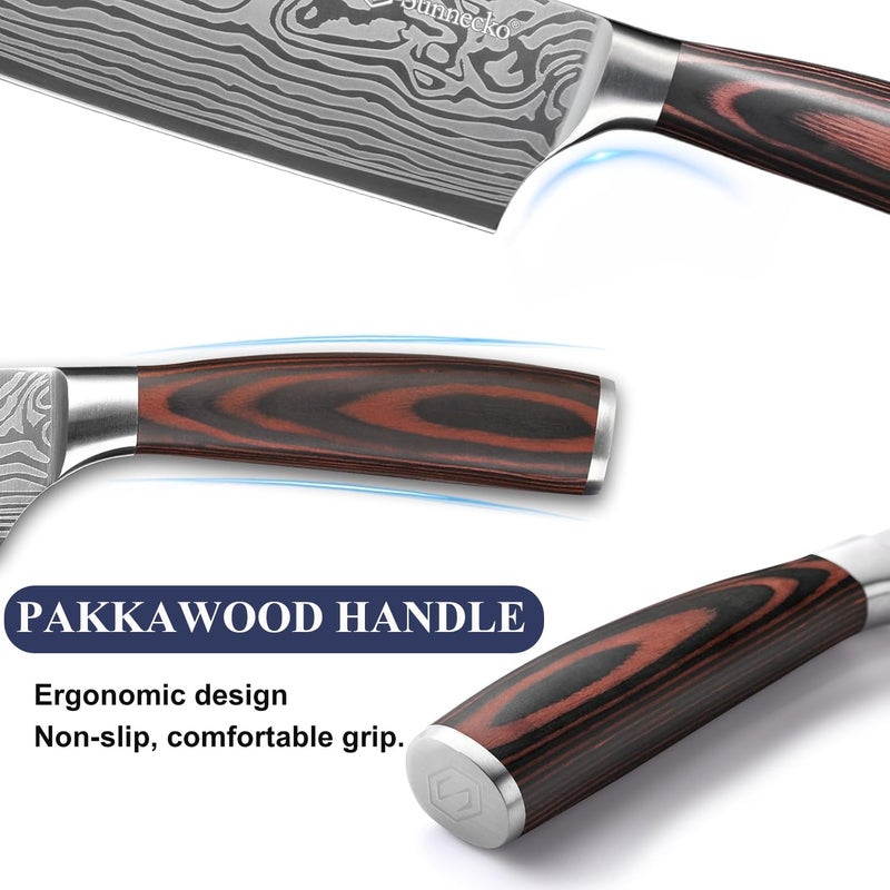 Sunnecko Kitchen Knife Set 5 Piece Chef Knife Set Professional High Carbon Stainless Steel, Sharp Kitchen Knives with Wooden Handle - Image 5