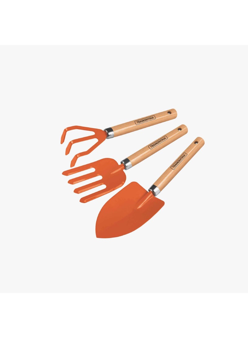 TRAMONTINA Since 1911,Made in Brazil- 3 Pieces Garden Tool Set with Special Carbon Steel and Wood Handle includes Garden Trowel + 3 Teeth Cultivator + 4 Teeth Garden Fork - Image 1