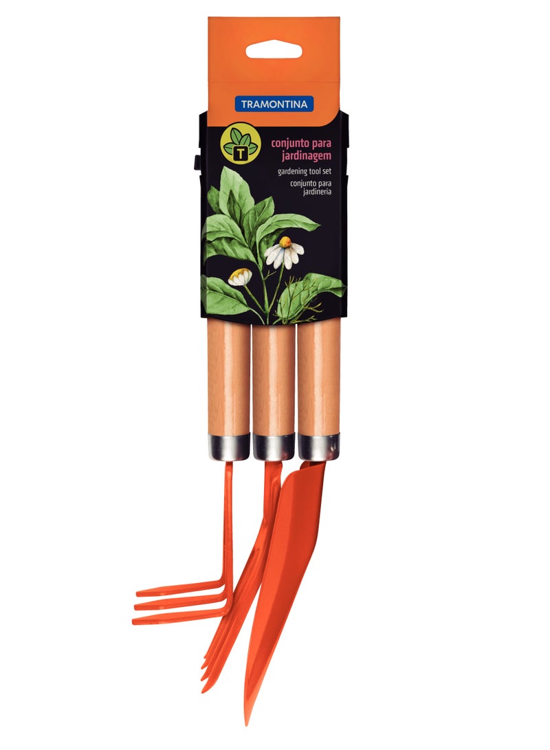 TRAMONTINA Since 1911,Made in Brazil- 3 Pieces Garden Tool Set with Special Carbon Steel and Wood Handle includes Garden Trowel + 3 Teeth Cultivator + 4 Teeth Garden Fork - Image 2