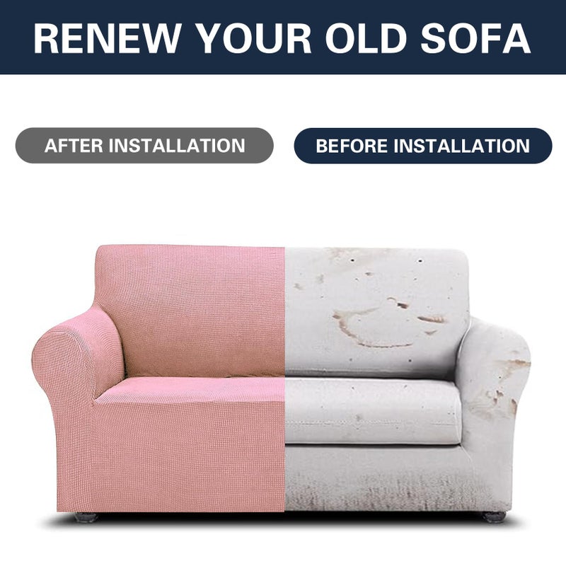 Cupuamon 2024 Newest Stretch Loveseat Sofa Slipcovers Couch Cover for 2 Cushion Furniture Protector Sofa Covers with Elastic Bottom Jacquard Fabric Small Checks for Pets  Kids - Dusty Pink - Image 5