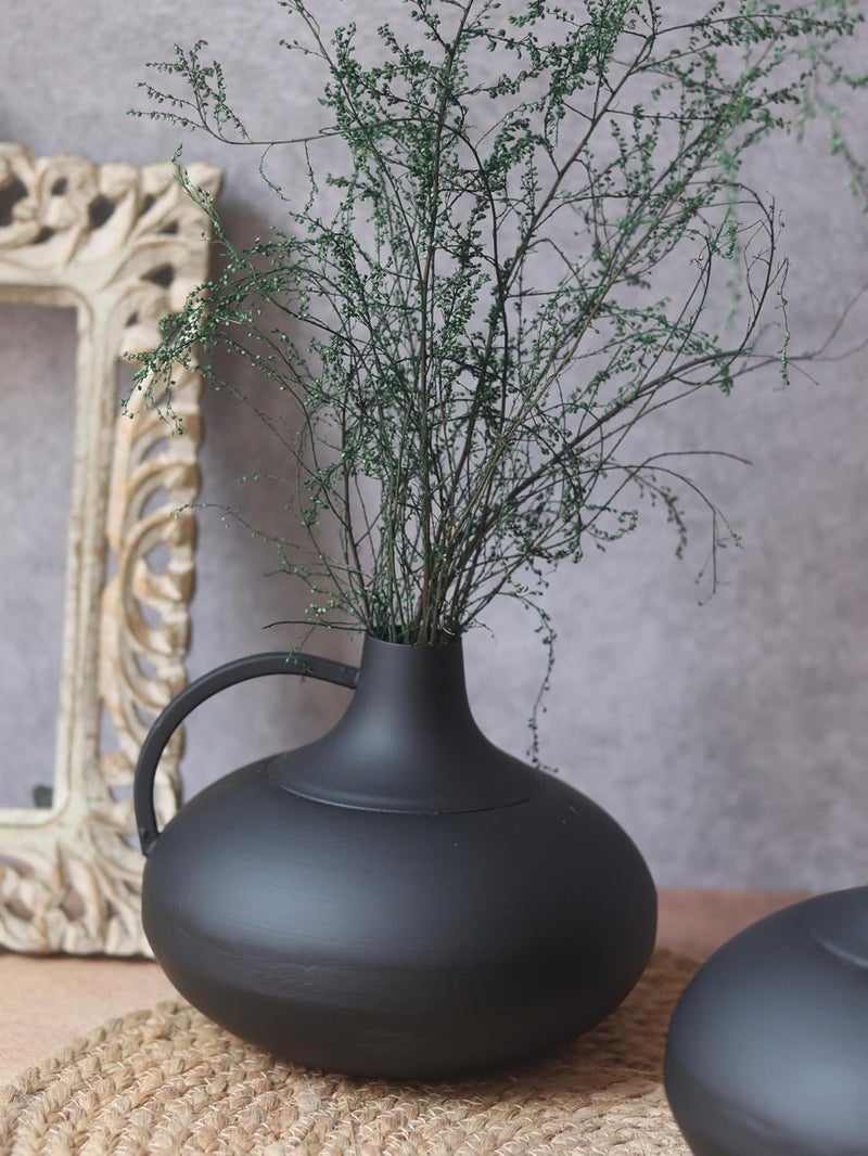 WEAVING HOMES Ceramic Black Handle Vase For Flower Plants Office Living Room Bedroom Table Top Decorations Items Home Decor Centerpiece Black Handl Vaseoval