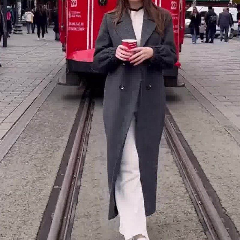 2023 Fashion Solid Color Elegant Mid-Length Split Woolen Coat - Image 1