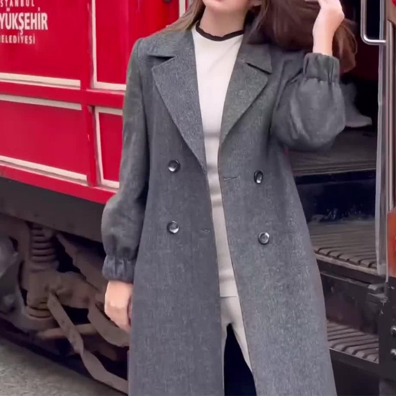 2023 Fashion Solid Color Elegant Mid-Length Split Woolen Coat - Image 5