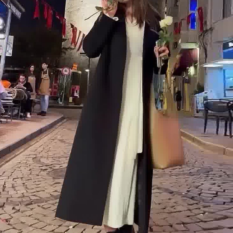 2023 Fashion Solid Color Elegant Mid-Length Split Woolen Coat - Image 3