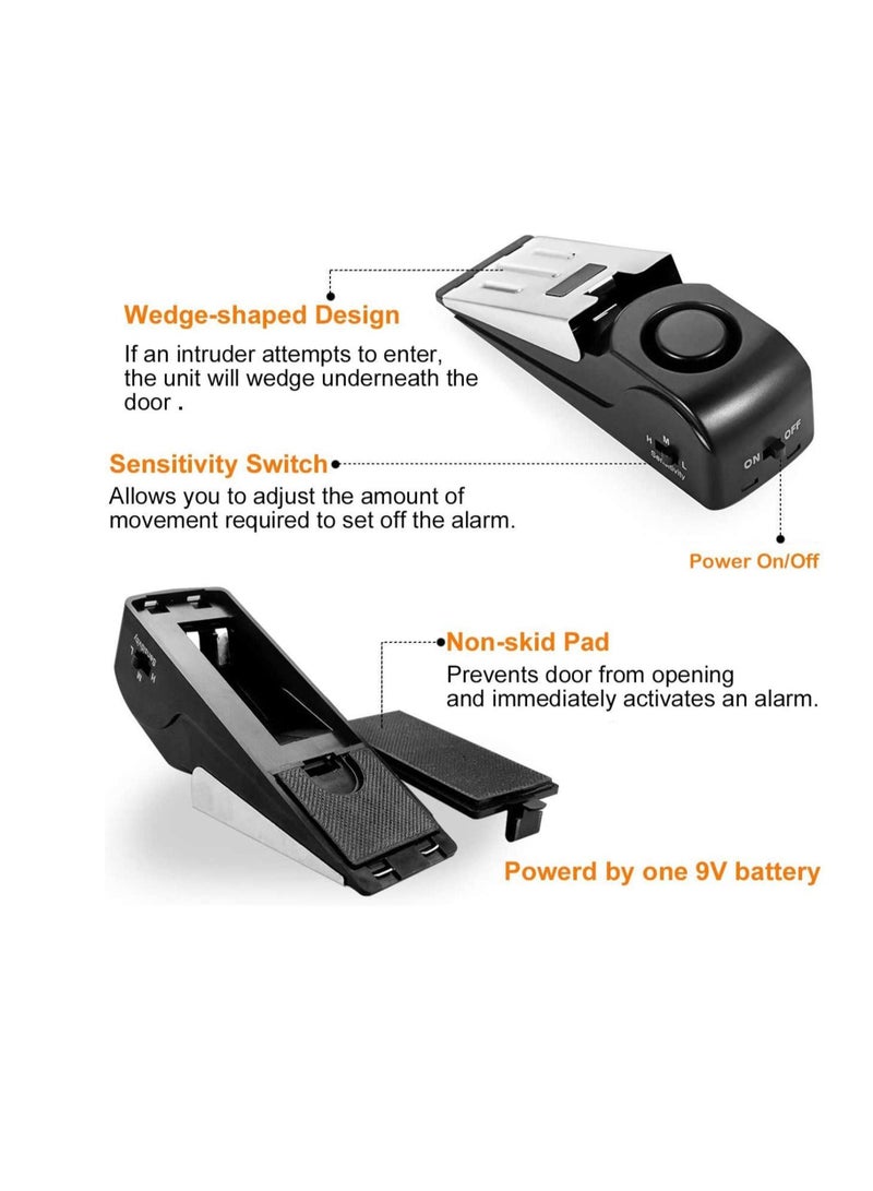 Y&D 2Pack Door Stop Alarm with 120DB Siren for Home Travel, Apartment House, Office Black Jammer Wedges  - Image 3