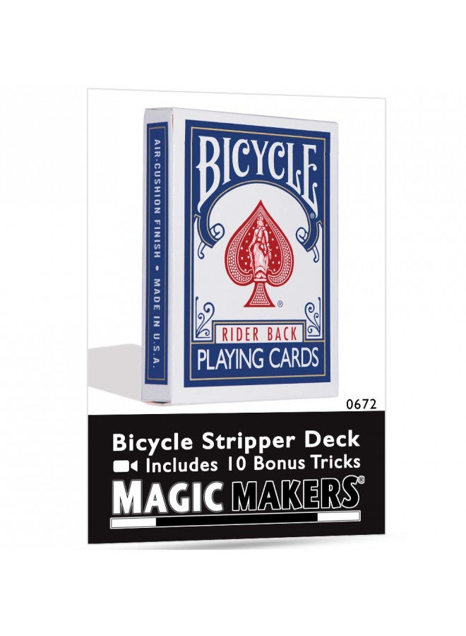 Magic Makers Bicycle Stripper Deck with 10 Bonus Tricks (Blue) - Tapered Magic Trick Deck - Image 1
