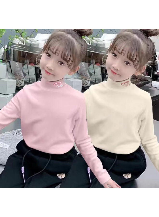 Girls' Warm Casual Bottoming Shirt Autumn And Winter New Kidsren's Velvet Half Turtleneck Long-sleeved Printed Style Inner Top