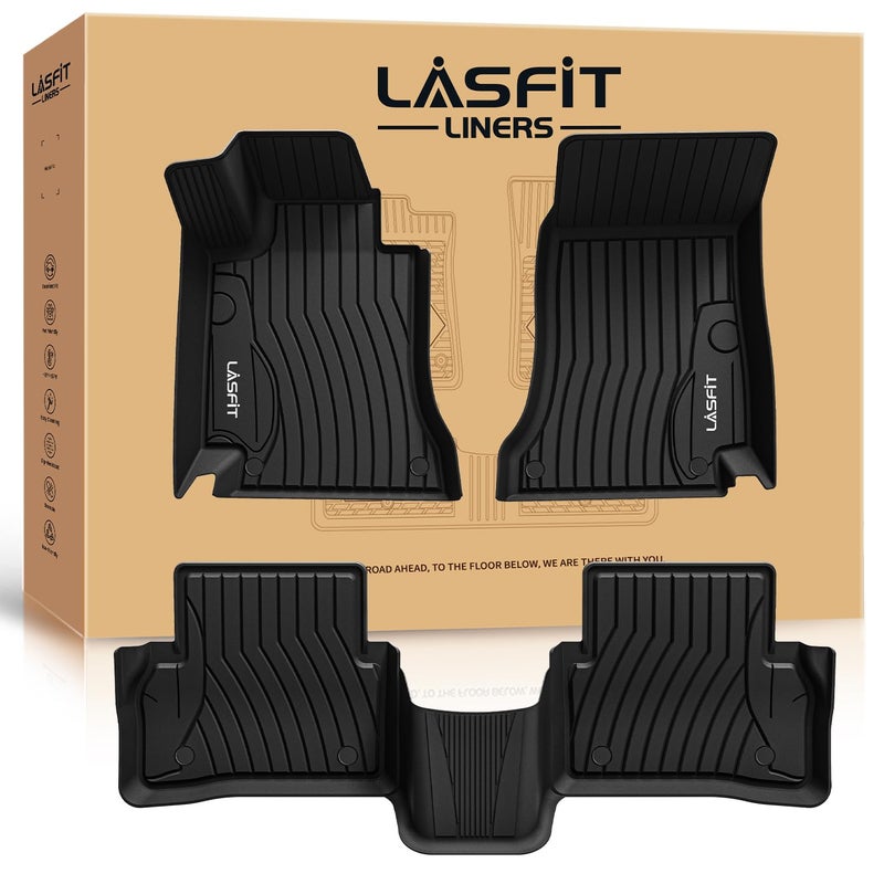 حصائر أرضية LASFIT لمرسيدس بنز C Class 2021 2020 2015-2019 C300 C400 C350e C43 AMG C63 AMG C63 AMG S تناسب السيدان فقط حصائر أرضية TPE لجميع الأحوال الجوية للصفين الأول والثاني