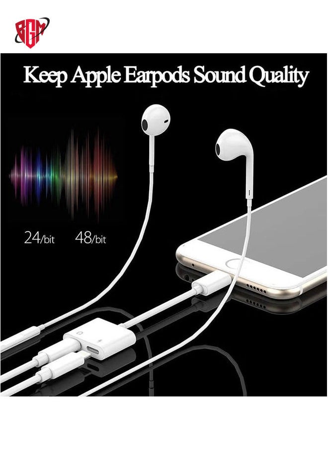 BGM - 2 in 1 Dual Lightning Charger Cable Aux Audio Adapter Converter for iPhone 12/11/XS/XR/X/8/7/6/iPad, Support Calling+Charging+Music Control - Image 1