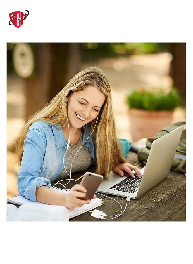 BGM - 2 in 1 Dual Lightning Charger Cable Aux Audio Adapter Converter for iPhone 12/11/XS/XR/X/8/7/6/iPad, Support Calling+Charging+Music Control - Image 1